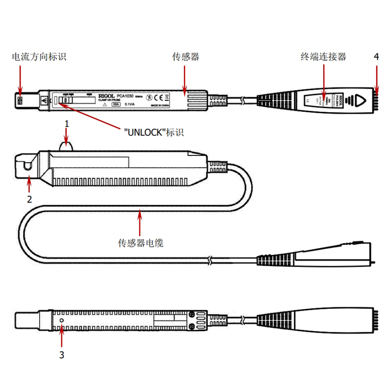 RIGOL普源示波器電流探頭PCA2030的使用方法步驟